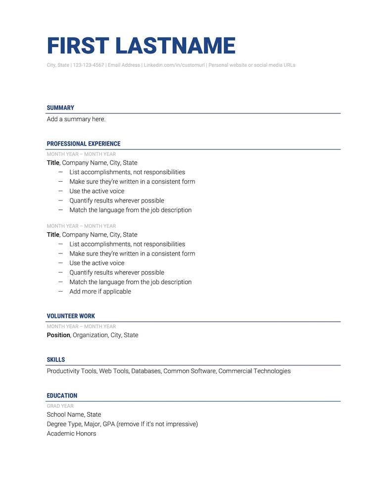 First Bad Resume Template
